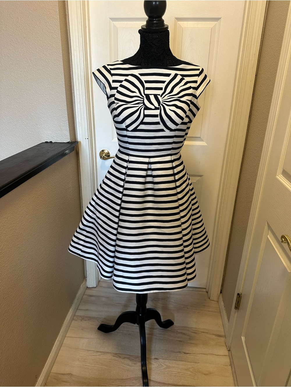 kate spade Black and White Striped Fit-and-Flare Mini Dress